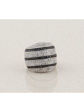 Sterling Silver Black & White Cubic Zirconia Large Dome Ring 7